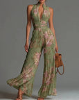 Celeste - Jumpsuit plisado de chiffon, pierna ancha