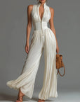 Celeste - Jumpsuit plisado de chiffon, pierna ancha