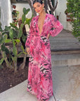 Roxana - Vestido largo de espalda descubierta con estampado de tigre