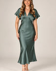 Camila - Vestido midi de satén con escote en V