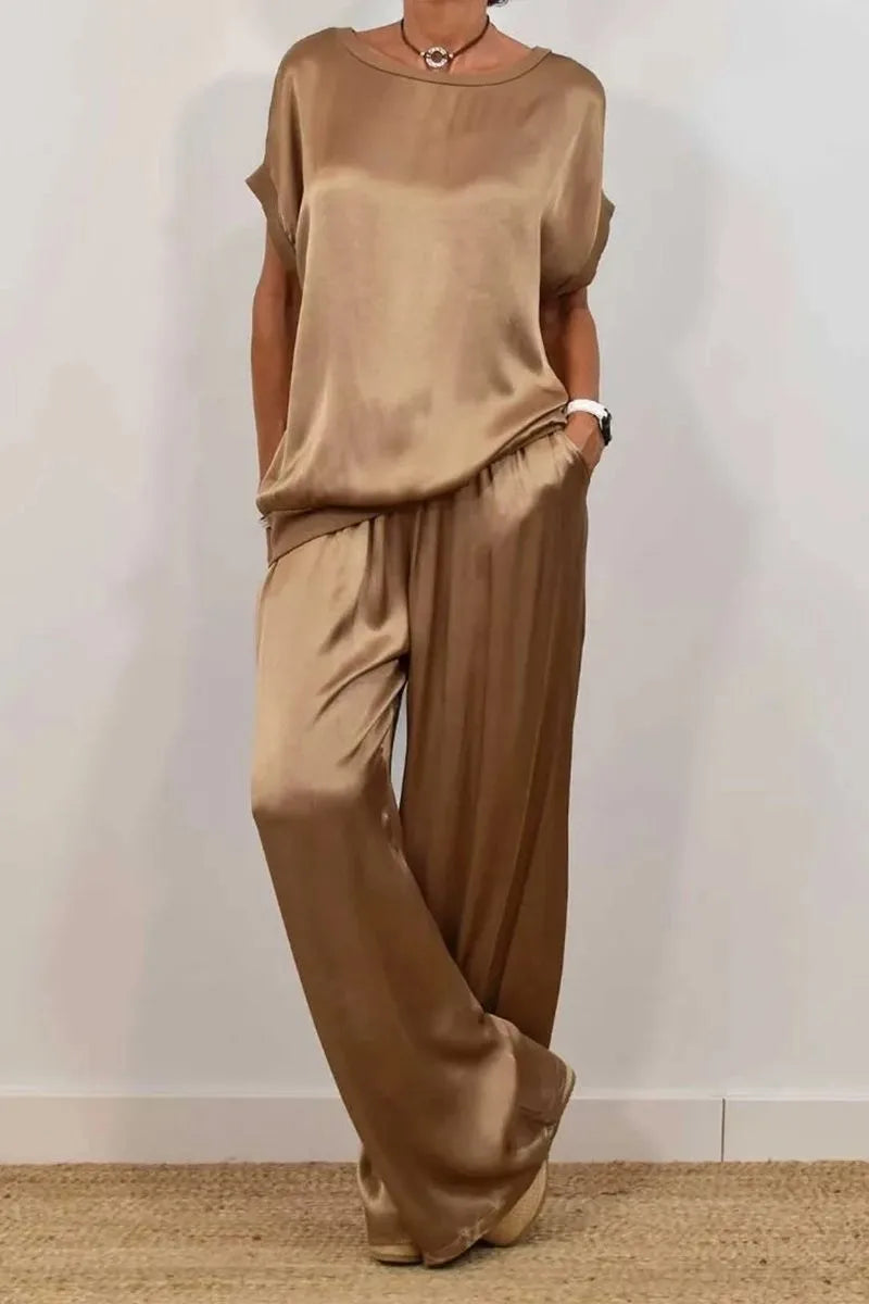 BEATRICE | COMPLETO SATINATO ELEGANTE CON PANTALONE FLUIDO