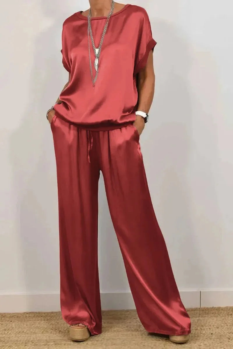 BEATRICE | COMPLETO SATINATO ELEGANTE CON PANTALONE FLUIDO