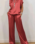 BEATRICE | Conjunto Elegante de Satén con Pantalones Fluidos