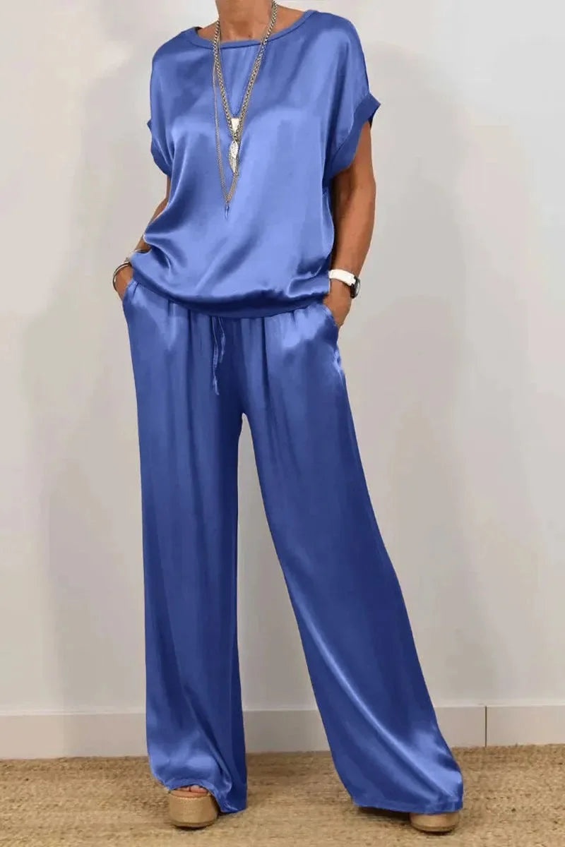 BEATRICE | COMPLETO SATINATO ELEGANTE CON PANTALONE FLUIDO