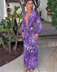 Roxana - Vestido largo de espalda descubierta con estampado de tigre