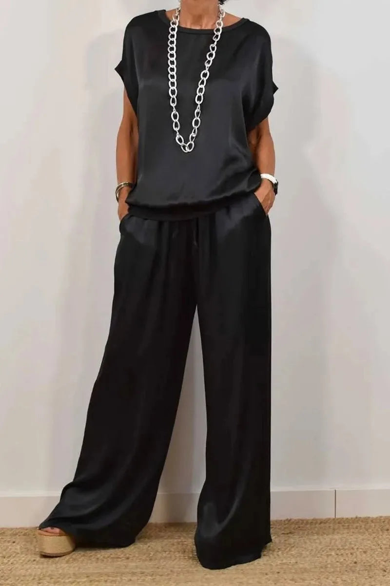 BEATRICE | COMPLETO SATINATO ELEGANTE CON PANTALONE FLUIDO