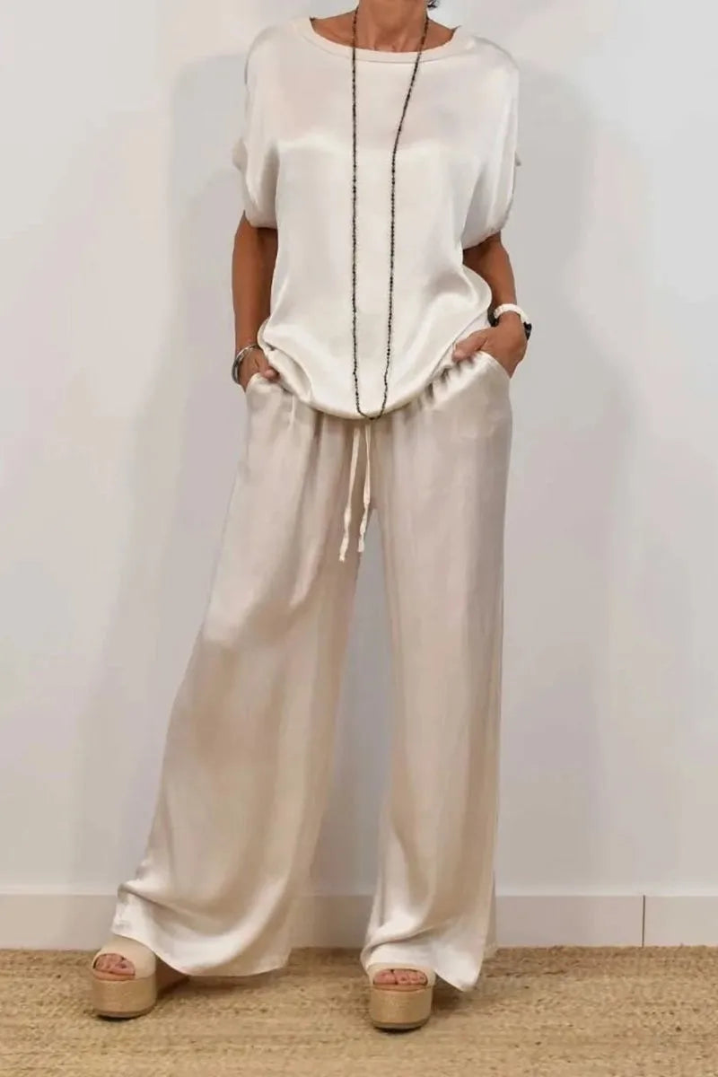 BEATRICE | COMPLETO SATINATO ELEGANTE CON PANTALONE FLUIDO
