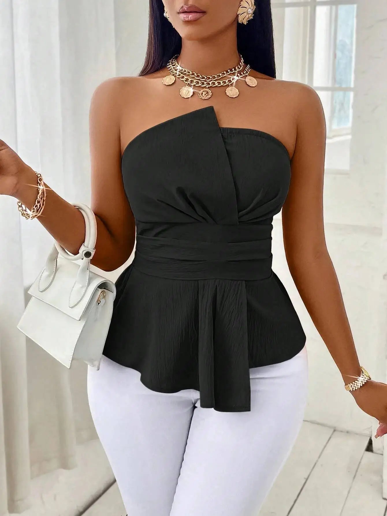 ISABELLA | TOP BUSTIER CON BALZA SCULTUREA