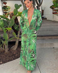 Roxana - Vestido largo de espalda descubierta con estampado de tigre