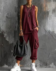 Sofia - Conjunto de algodón suave con camisa y pantalón ancho