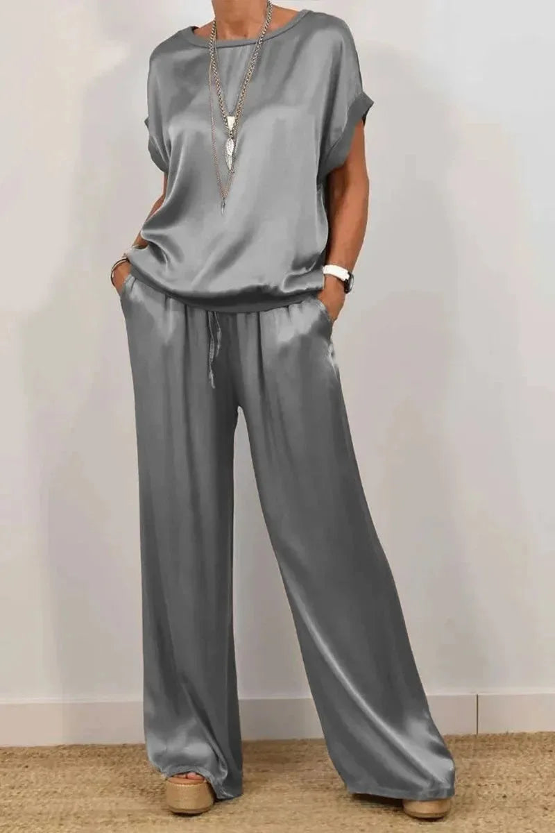 BEATRICE | COMPLETO SATINATO ELEGANTE CON PANTALONE FLUIDO
